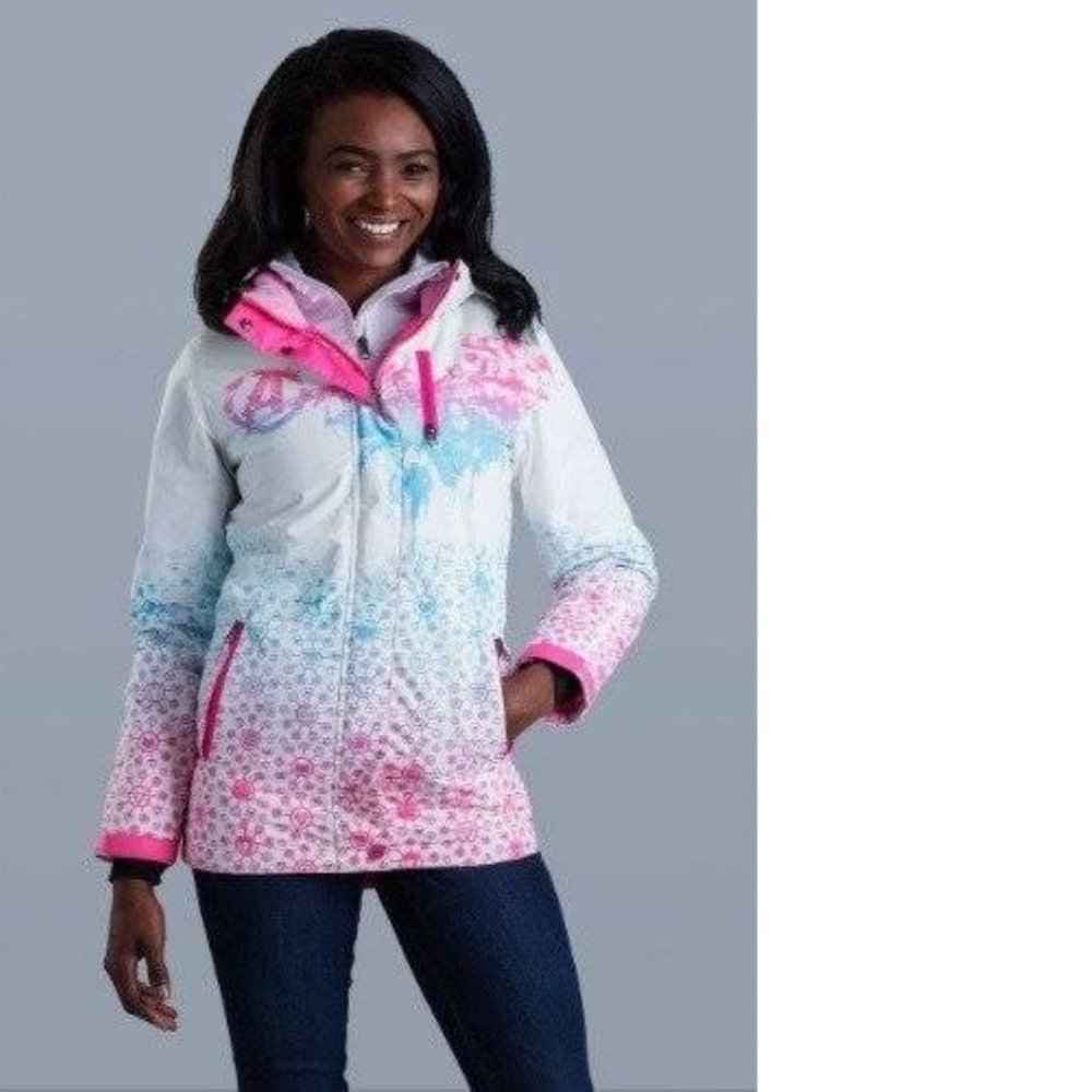 Womens Teen Jacket Marvel Avengers XS White Pink Hooded Snow Ski Zip Up Winter
